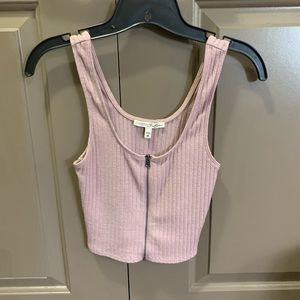 Express mauve cropped zip front tank